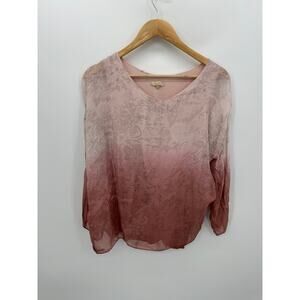 Gusy Top Women Sz S Pink Ombre Sheer with Tank Silk Shirt Made in Italy Roll Tab